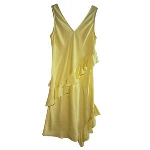H&M Yellow Asymmetrical Ruffle High-Low Dress – Size M – Sleeveless V-Neck